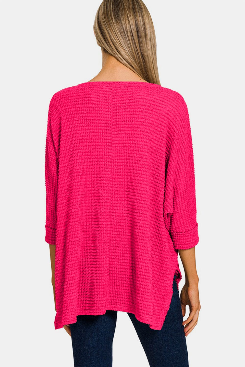 Trendsi Fall Zenana V-Neck High-Low Jacquard Knit Top Zenana V-Neck High-Low Jacquard Knit Top