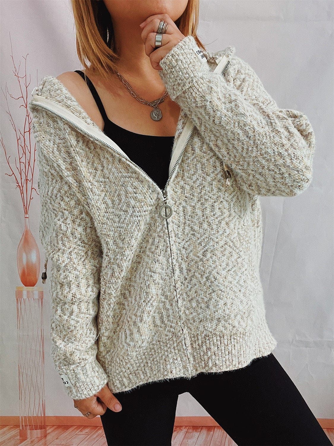 Trendsi Fall Zip Up Drawstring Long Sleeve Hooded Sweater Zip Up Drawstring Long Sleeve Hooded Sweater