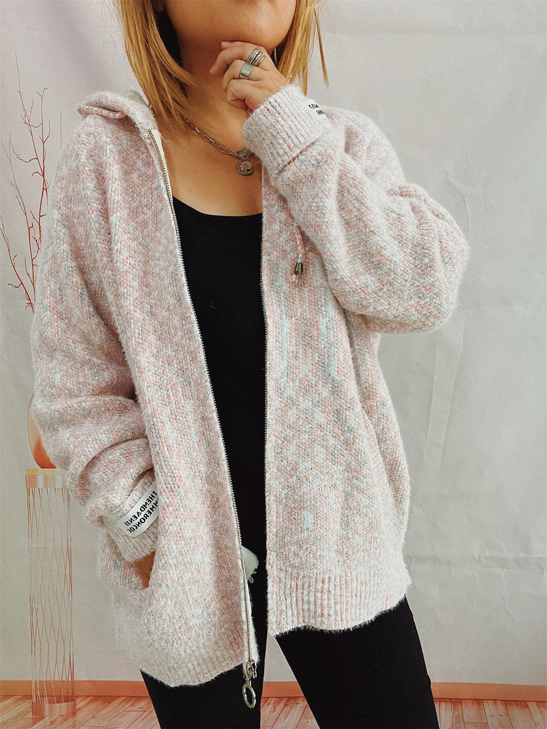 Trendsi Fall Zip Up Drawstring Long Sleeve Hooded Sweater Zip Up Drawstring Long Sleeve Hooded Sweater