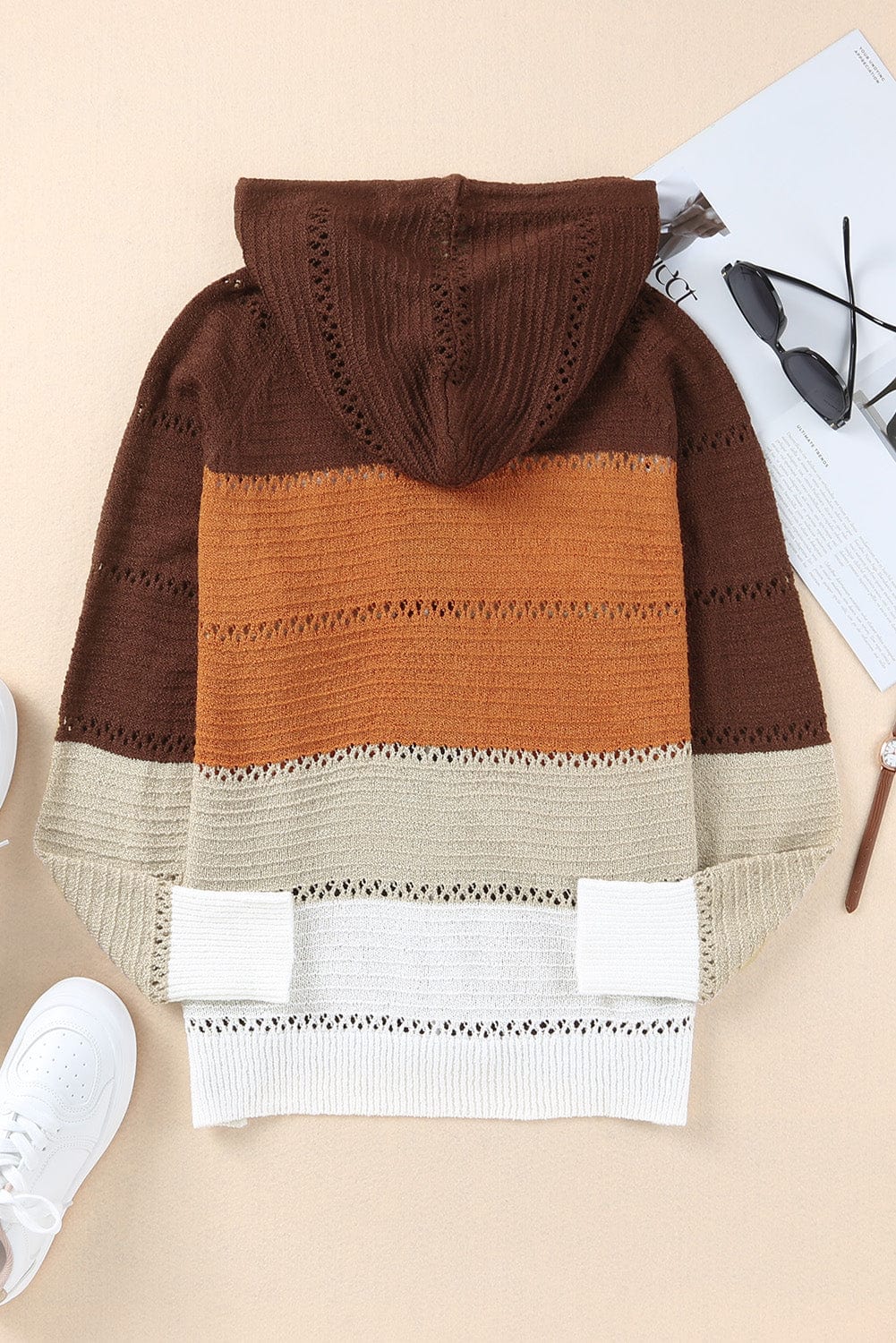 Trendsi Fall Zip-Up Raglan Sleeve Openwork Hooded Cardigan Zip-Up Raglan Sleeve Openwork Hooded Cardigan