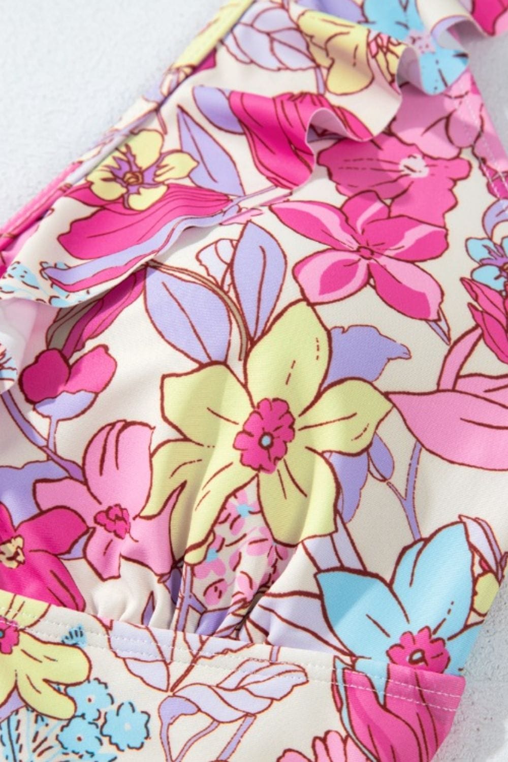 Trendsi Floral Ruffle Trim Tummy Control One Piece Swimsuit Floral Ruffle Trim Tummy Control One Piece Swimsuit