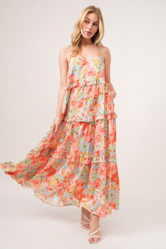 Trendsi Floral / S And The Why Floral Ruffled Tiered Maxi Adjustable Strap Cami Dress And The Why Floral Ruffled Tiered Maxi Adjustable Strap Cami Dress