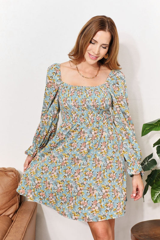 Trendsi Floral / S Floral Smocked Flounce Sleeve Square Neck Dress Floral Smocked Flounce Sleeve Square Neck Dress