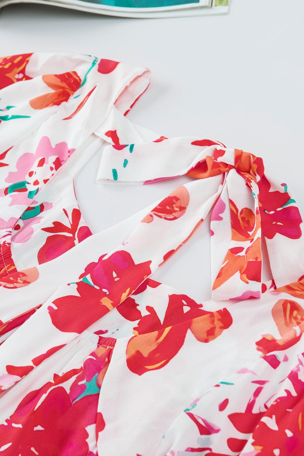 Trendsi Floral Tie Back Square Neck Blouse Floral Tie Back Square Neck Blouse