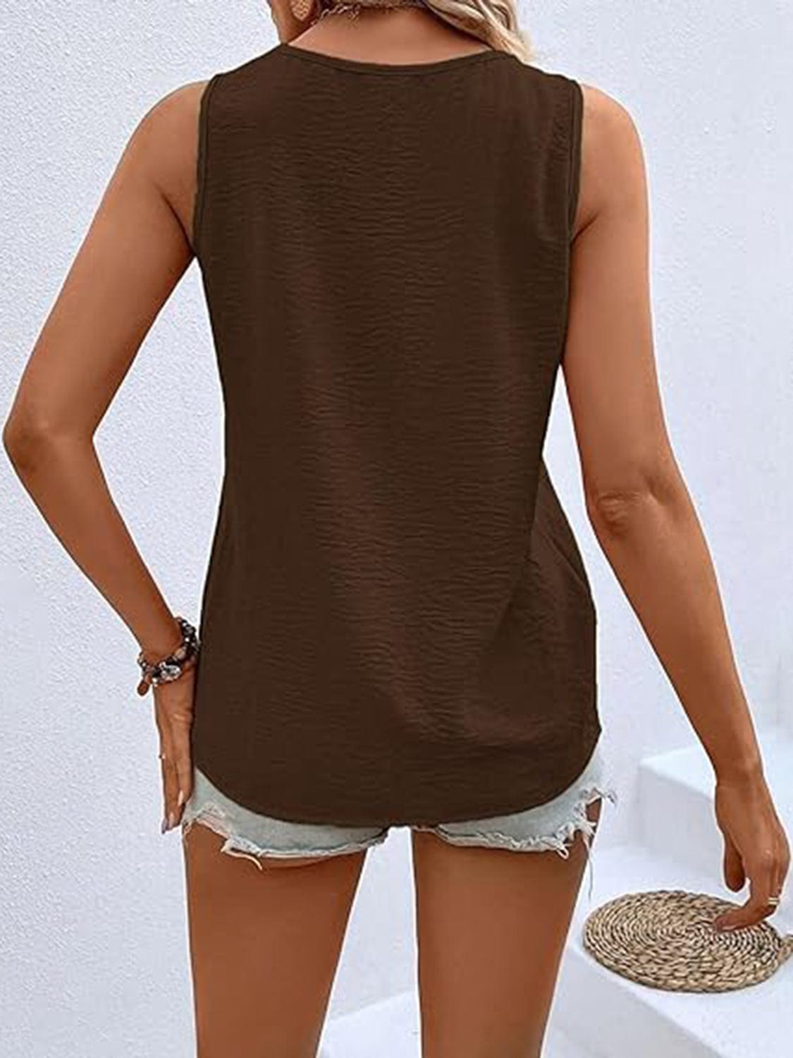 Trendsi Full Size Decorative Button V-Neck Tank Full Size Decorative Button V-Neck Tank