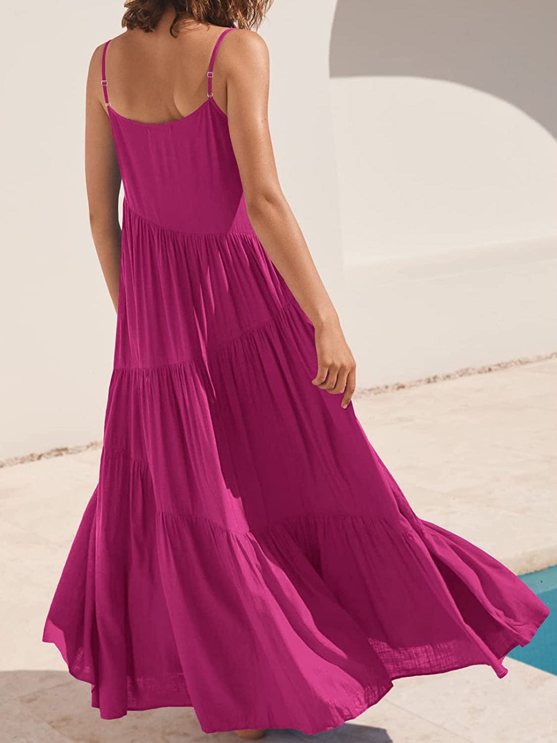 Trendsi Full Size Ruched Tiered Spaghetti Strap Dress Full Size Ruched Tiered Spaghetti Strap Dress