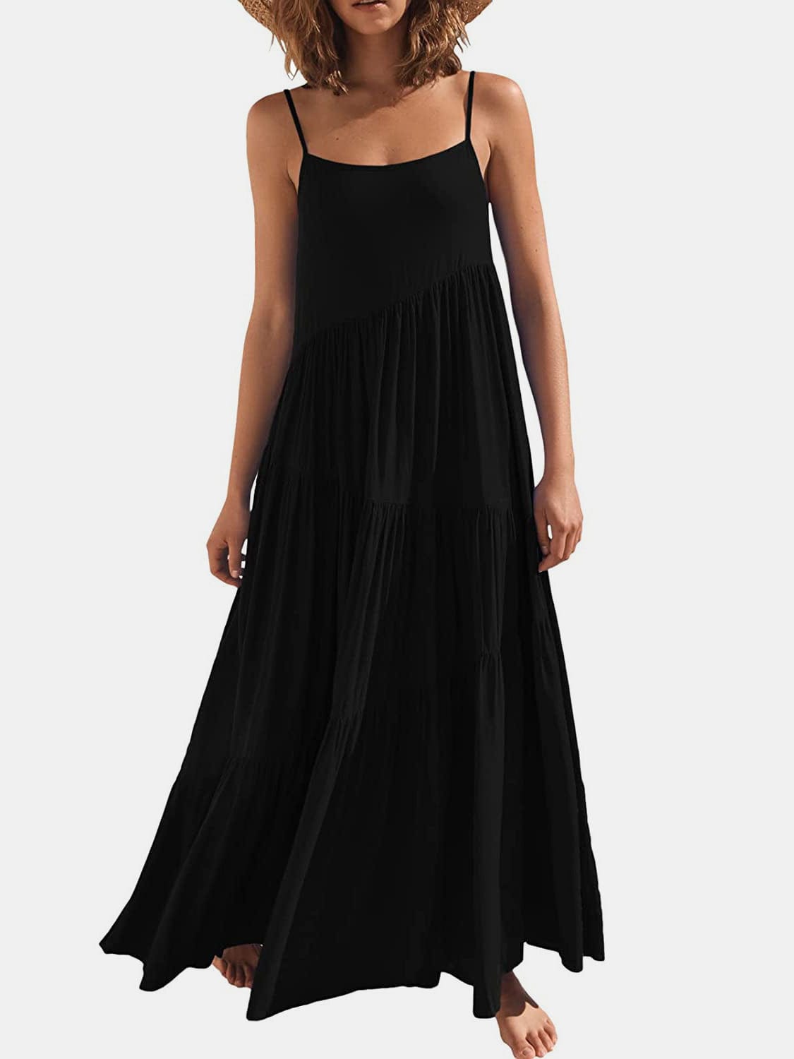 Trendsi Full Size Ruched Tiered Spaghetti Strap Dress Full Size Ruched Tiered Spaghetti Strap Dress