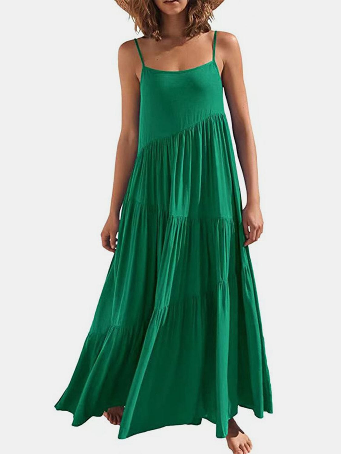 Trendsi Full Size Ruched Tiered Spaghetti Strap Dress Full Size Ruched Tiered Spaghetti Strap Dress