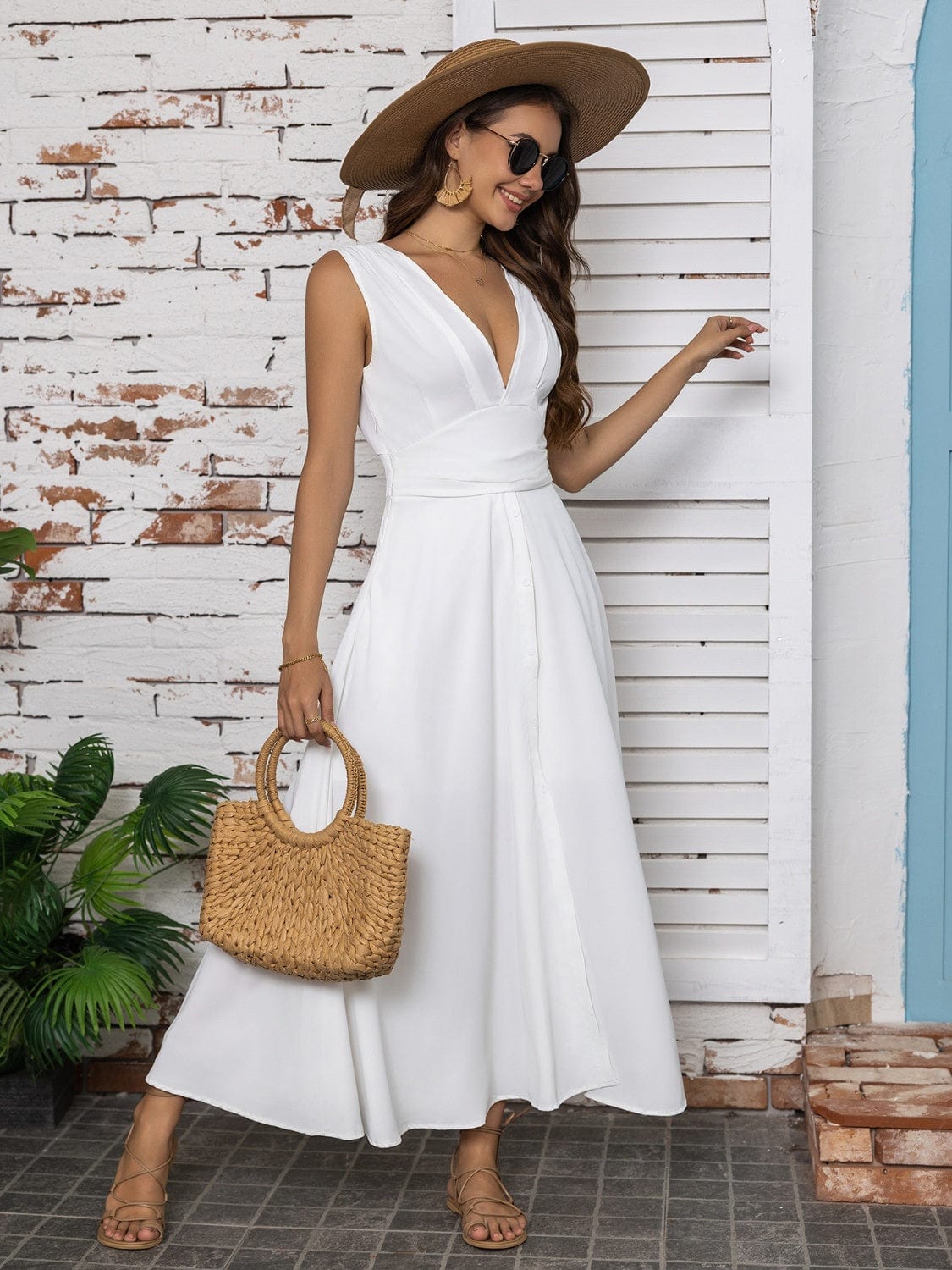 Trendsi Full Size Slit V-Neck Sleeveless Midi Dress Full Size Slit V-Neck Sleeveless Midi Dress