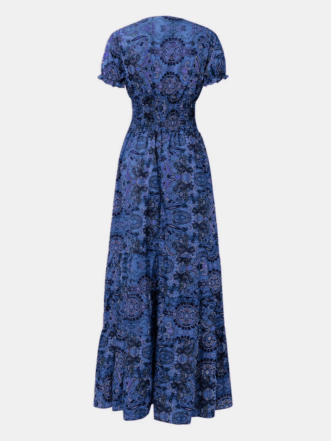 Trendsi Full Size Smocked Printed V-Neck Short Sleeve Dress Full Size Smocked Printed V-Neck Short Sleeve Dress