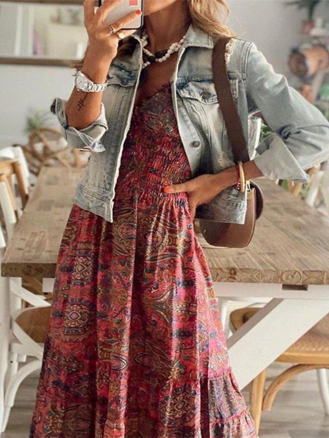 Trendsi Full Size Smocked Printed V-Neck Short Sleeve Dress Full Size Smocked Printed V-Neck Short Sleeve Dress