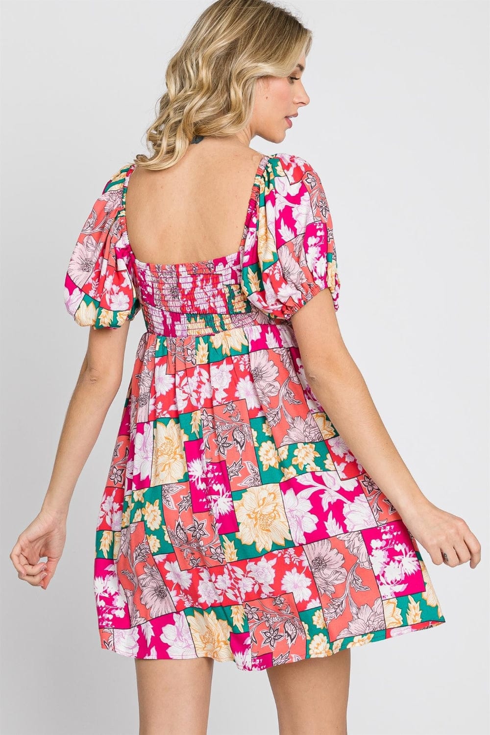 Trendsi GeeGee Floral Ruff Sleeve Mini Dress GeeGee Floral Ruff Sleeve Mini Dress