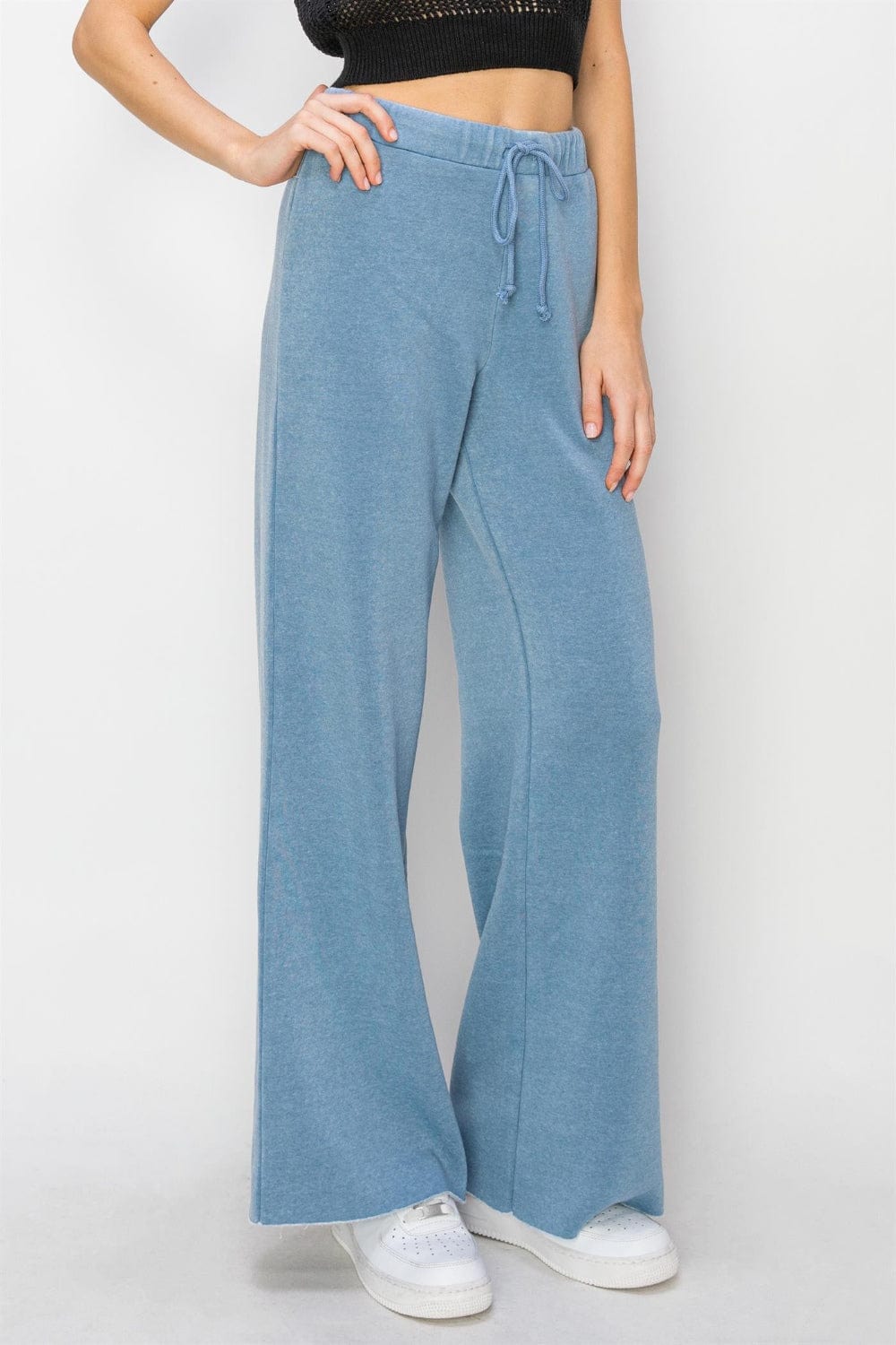 Trendsi GRAY BLUE / S HYFVE Drawstring Wide Leg Pants HYFVE Drawstring Wide Leg Pants