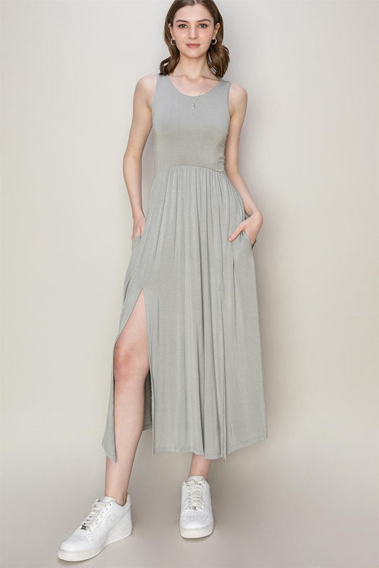 Trendsi Gray / S HYFVE Sleeveless Slit Midi Dress HYFVE Sleeveless Slit Midi Dress
