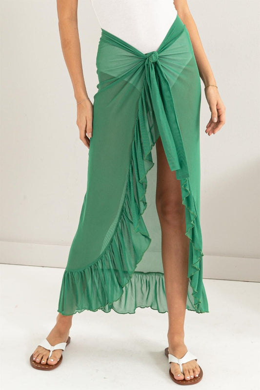 Trendsi Green / S HYFVE Ruffle Trim Cover Up Sarong Skirt HYFVE Ruffle Trim Cover Up Sarong Skirt