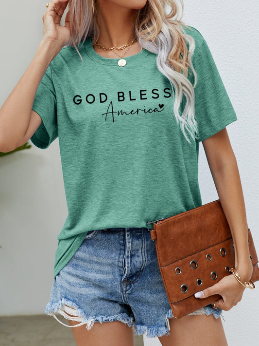 Trendsi Gum Leaf / S GOD BLESS AMERICA Graphic Short Sleeve Tee GOD BLESS AMERICA Graphic Short Sleeve Tee