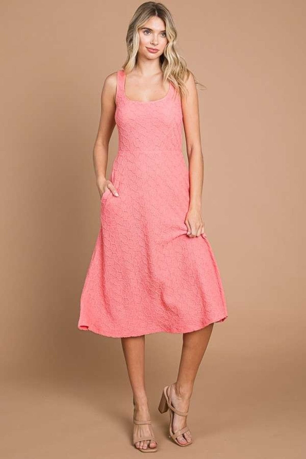 Trendsi HAPPYPINK / S Culture Code Texture Square Neck Tank Dress with Pockets Culture Code Texture Square Neck Tank Dress with Pockets