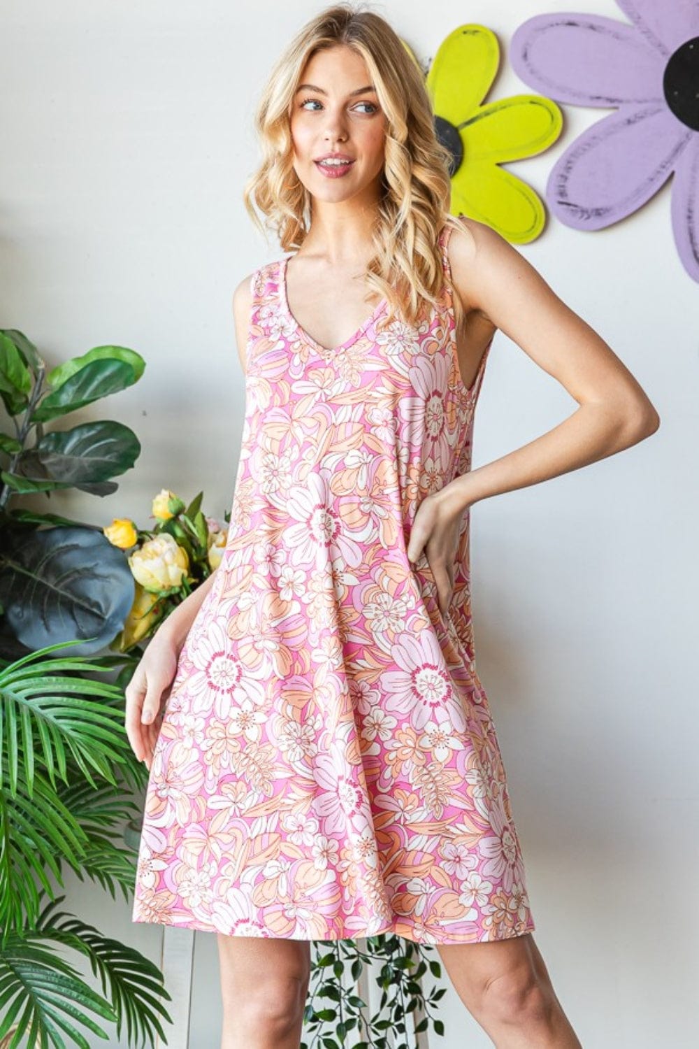 Trendsi Heimish Full Size Floral V-Neck Tank Dress with Pockets Heimish Full Size Floral V-Neck Tank Dress with Pockets