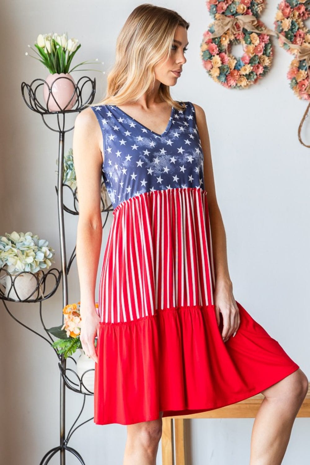 Trendsi Heimish Full Size US Flag Theme Contrast Tank Dress Heimish Full Size US Flag Theme Contrast Tank Dress