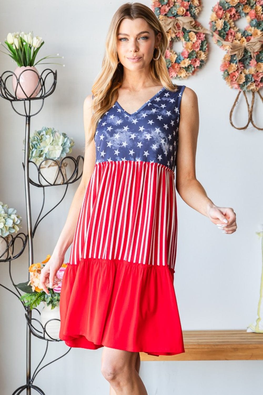Trendsi Heimish Full Size US Flag Theme Contrast Tank Dress Heimish Full Size US Flag Theme Contrast Tank Dress