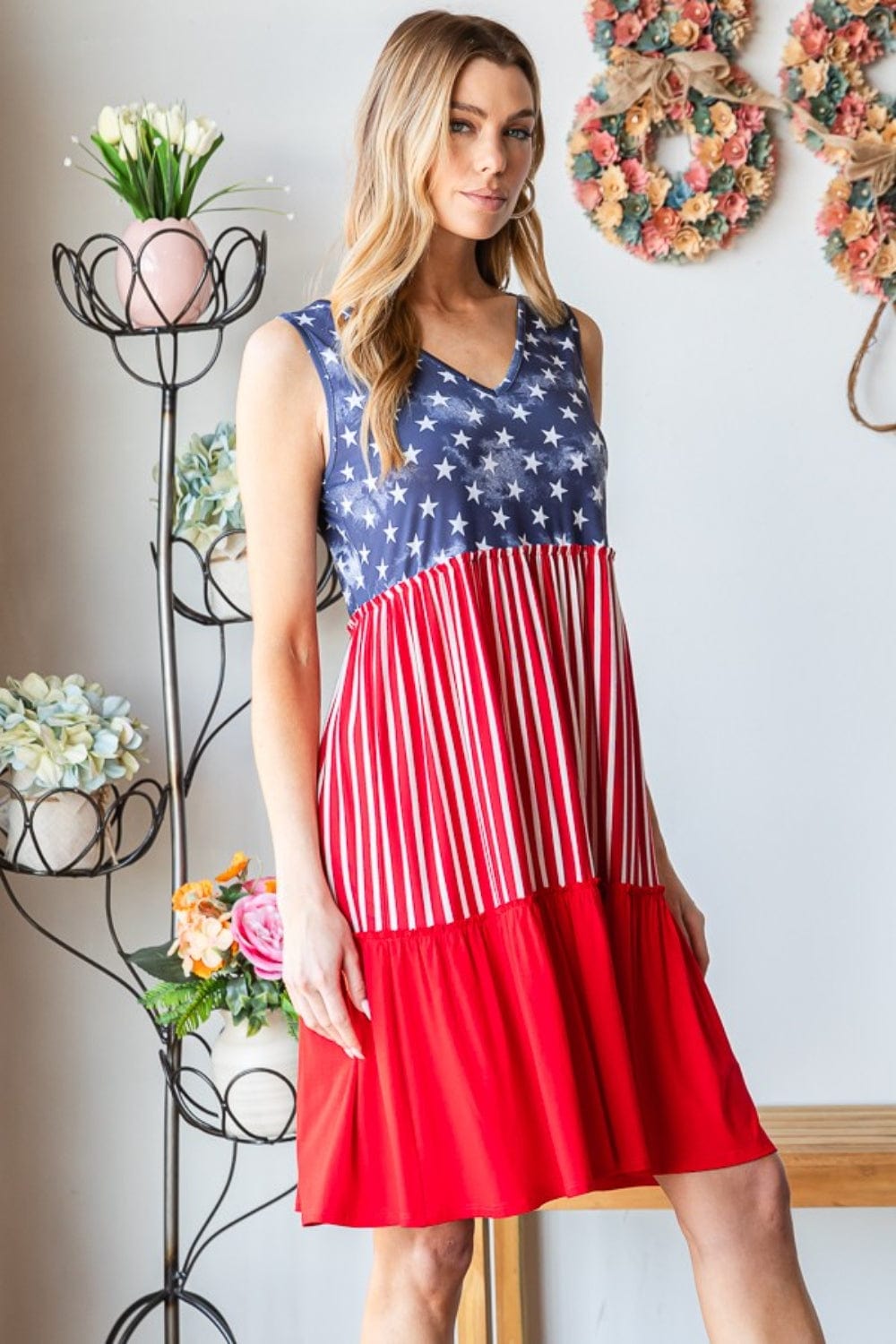 Trendsi Heimish Full Size US Flag Theme Contrast Tank Dress Heimish Full Size US Flag Theme Contrast Tank Dress