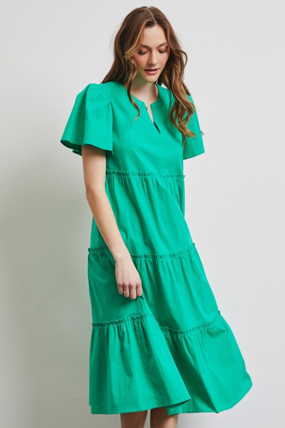 Trendsi HEYSON Full Size Cotton Poplin Ruffled Tiered Midi Dress HEYSON Full Size Cotton Poplin Ruffled Tiered Midi Dress