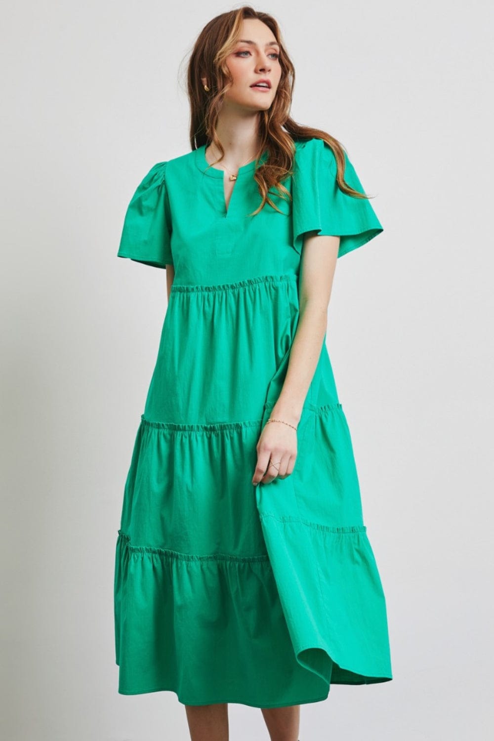 Trendsi HEYSON Full Size Cotton Poplin Ruffled Tiered Midi Dress HEYSON Full Size Cotton Poplin Ruffled Tiered Midi Dress