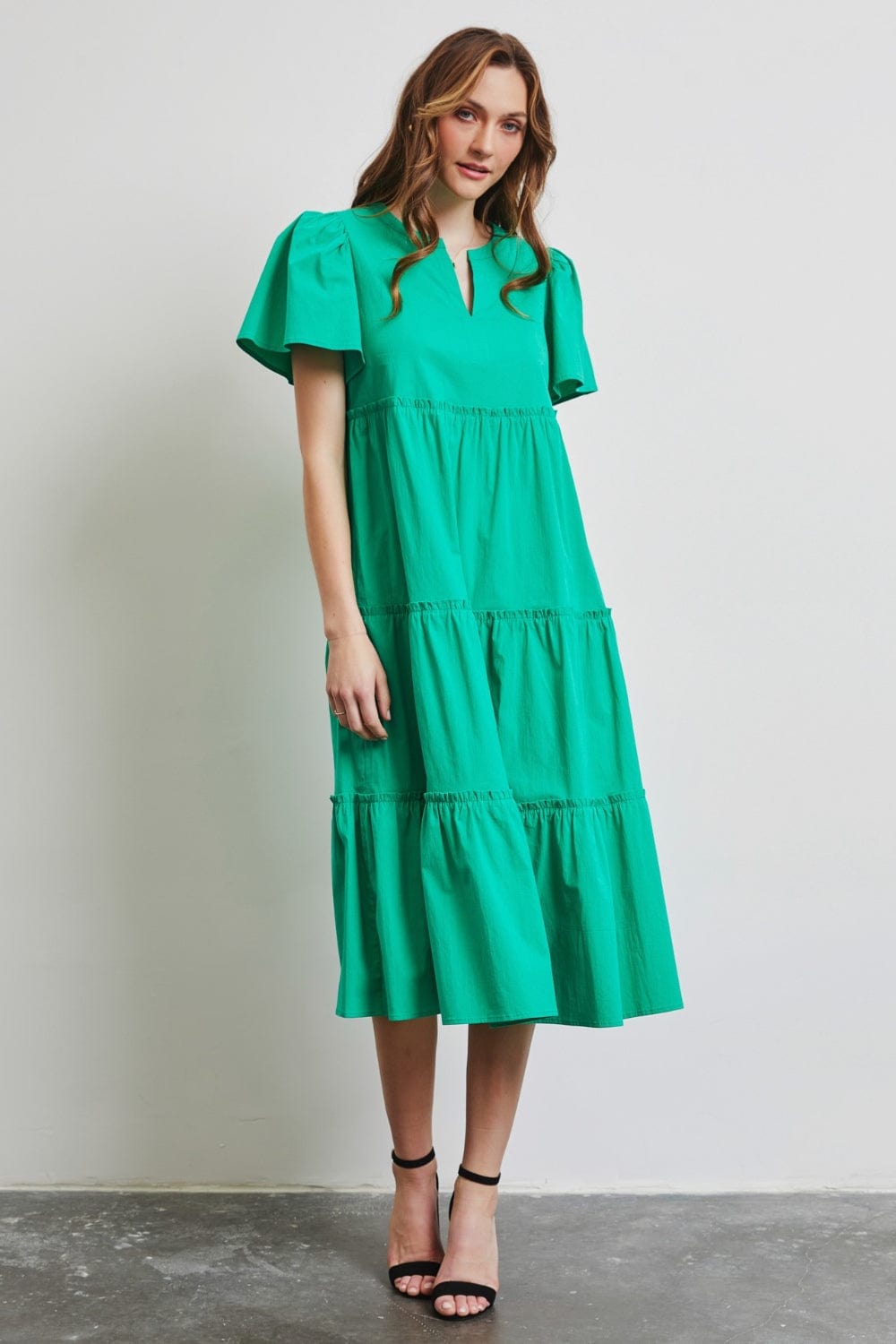 Trendsi HEYSON Full Size Cotton Poplin Ruffled Tiered Midi Dress HEYSON Full Size Cotton Poplin Ruffled Tiered Midi Dress