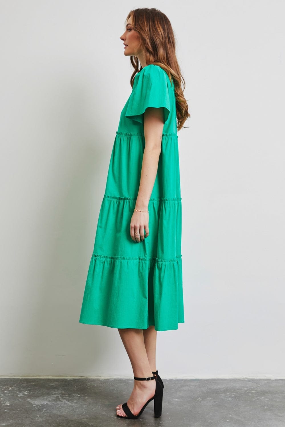 Trendsi HEYSON Full Size Cotton Poplin Ruffled Tiered Midi Dress HEYSON Full Size Cotton Poplin Ruffled Tiered Midi Dress