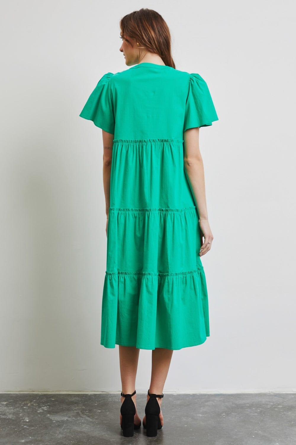 Trendsi HEYSON Full Size Cotton Poplin Ruffled Tiered Midi Dress HEYSON Full Size Cotton Poplin Ruffled Tiered Midi Dress