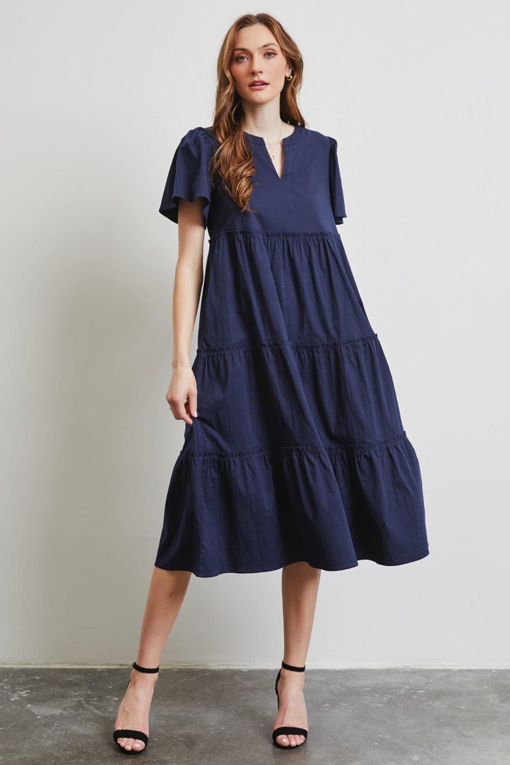 Trendsi HEYSON Full Size Cotton Poplin Ruffled Tiered Midi Dress HEYSON Full Size Cotton Poplin Ruffled Tiered Midi Dress