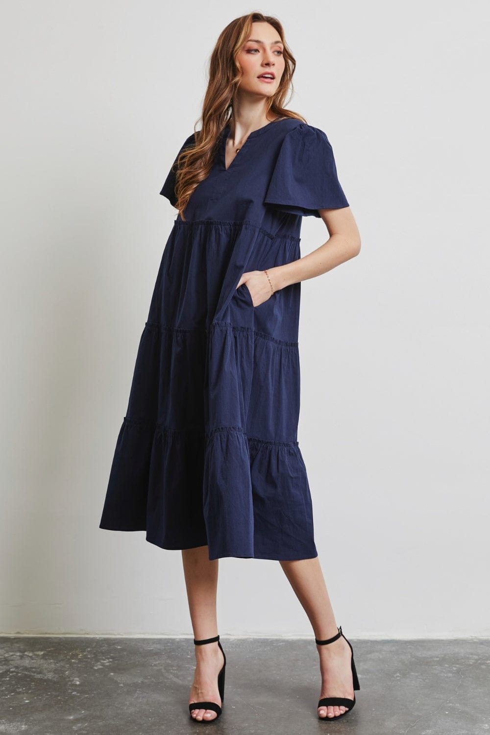 Trendsi HEYSON Full Size Cotton Poplin Ruffled Tiered Midi Dress HEYSON Full Size Cotton Poplin Ruffled Tiered Midi Dress