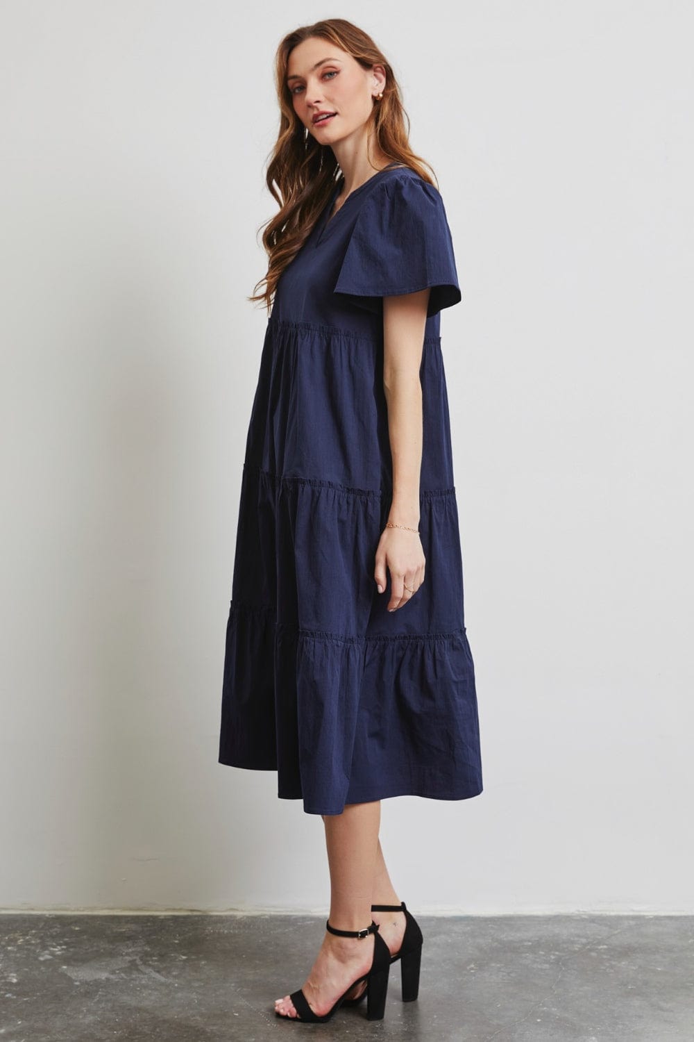 Trendsi HEYSON Full Size Cotton Poplin Ruffled Tiered Midi Dress HEYSON Full Size Cotton Poplin Ruffled Tiered Midi Dress