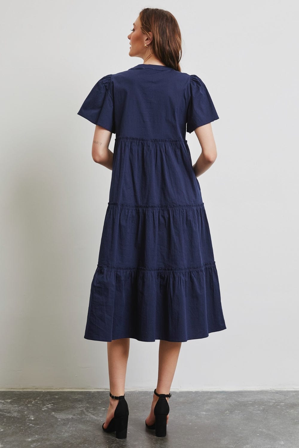 Trendsi HEYSON Full Size Cotton Poplin Ruffled Tiered Midi Dress HEYSON Full Size Cotton Poplin Ruffled Tiered Midi Dress