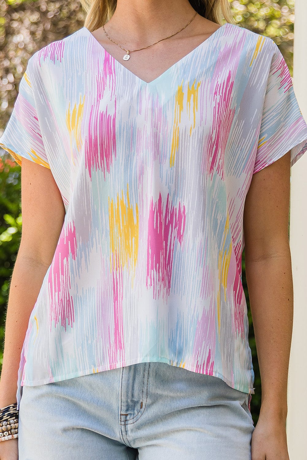 Trendsi High-Low V-Neck Short Sleeve Blouse High-Low V-Neck Short Sleeve Blouse