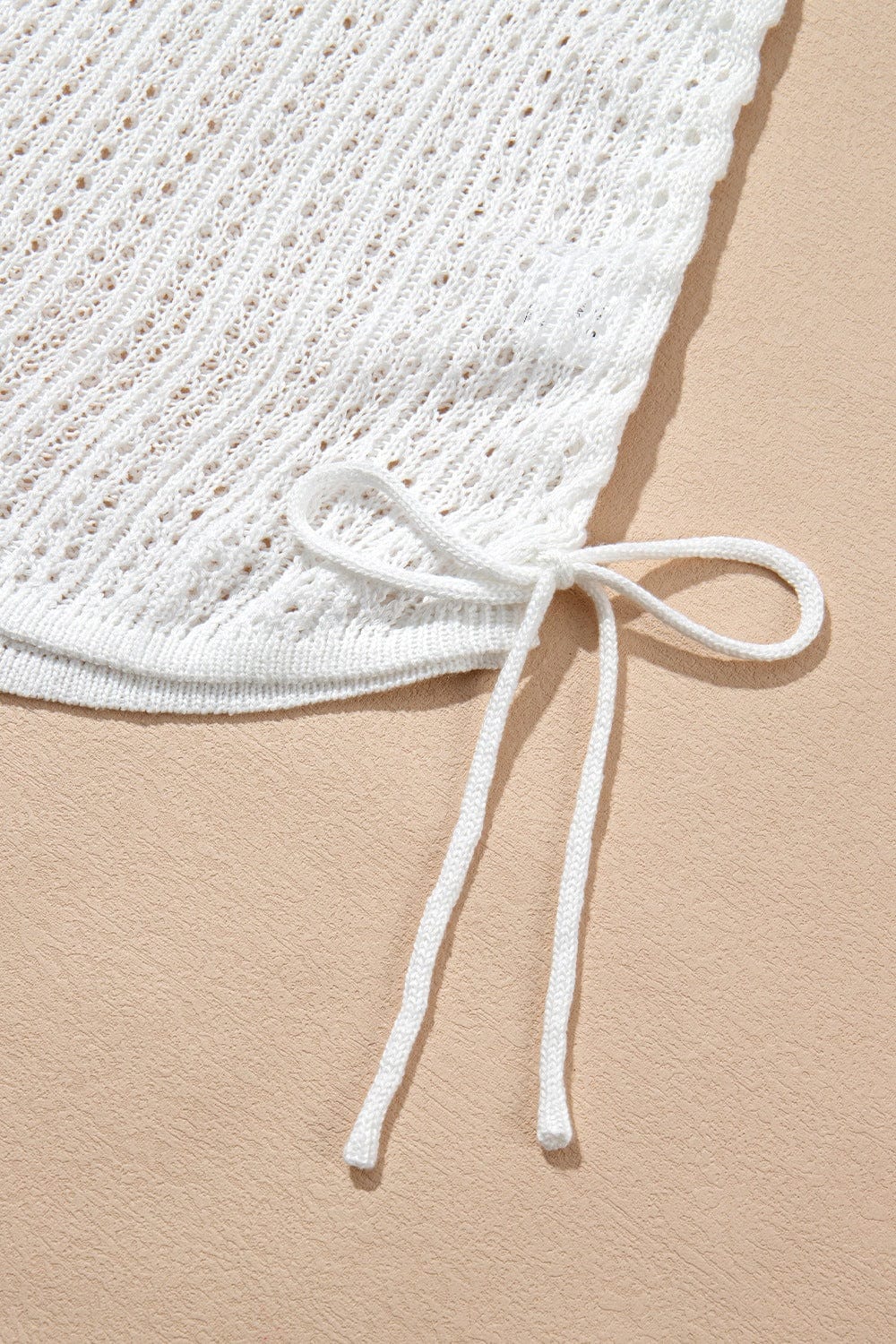 Trendsi Hollow Out Bell Sleeve Drawstring Knit Cover Up Dress Hollow Out Bell Sleeve Drawstring Knit Cover Up Dress