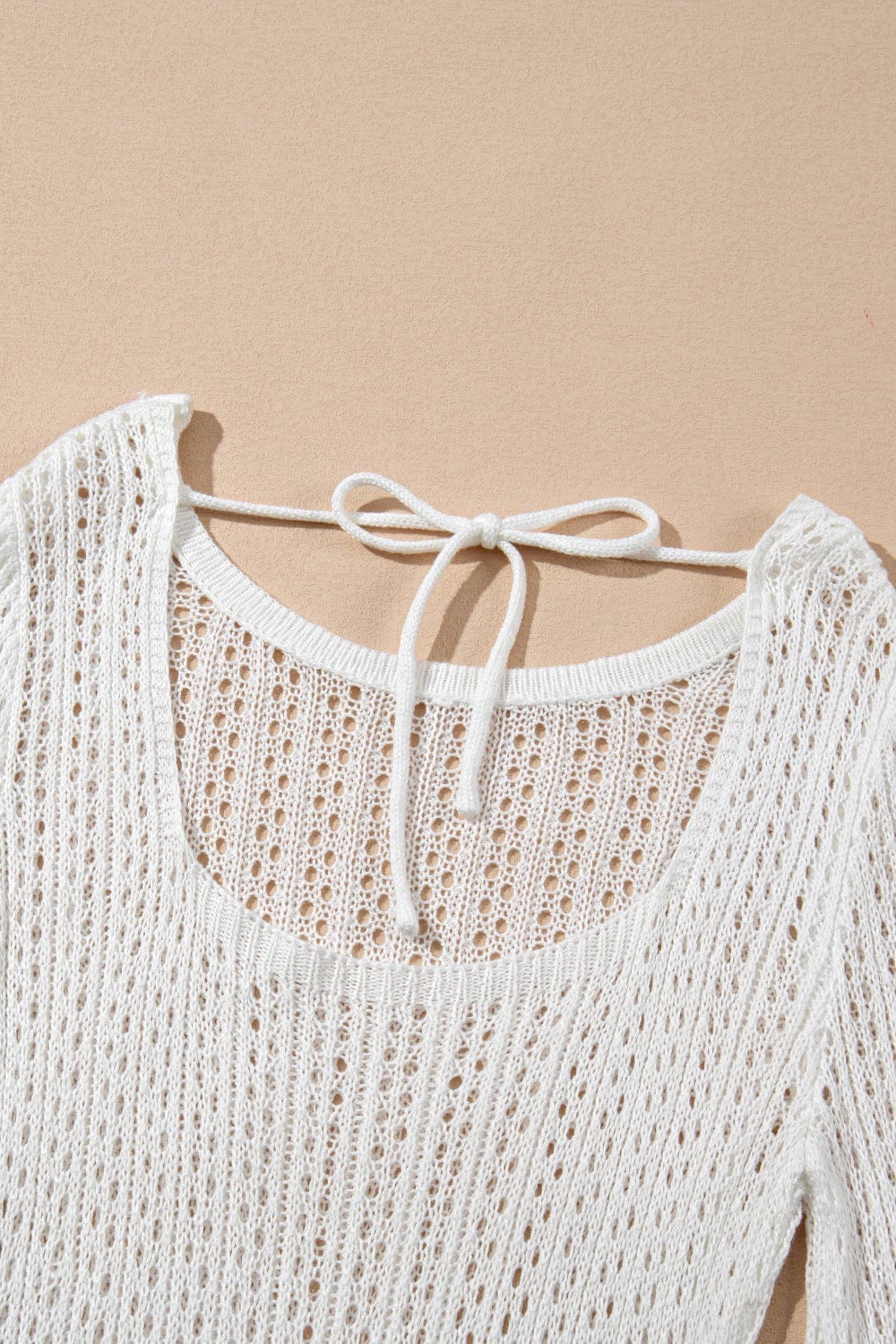 Trendsi Hollow Out Bell Sleeve Drawstring Knit Cover Up Dress Hollow Out Bell Sleeve Drawstring Knit Cover Up Dress