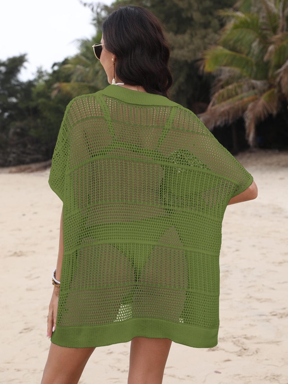 Trendsi Hollow Out Collared Neck Cover-Up Hollow Out Collared Neck Cover-Up