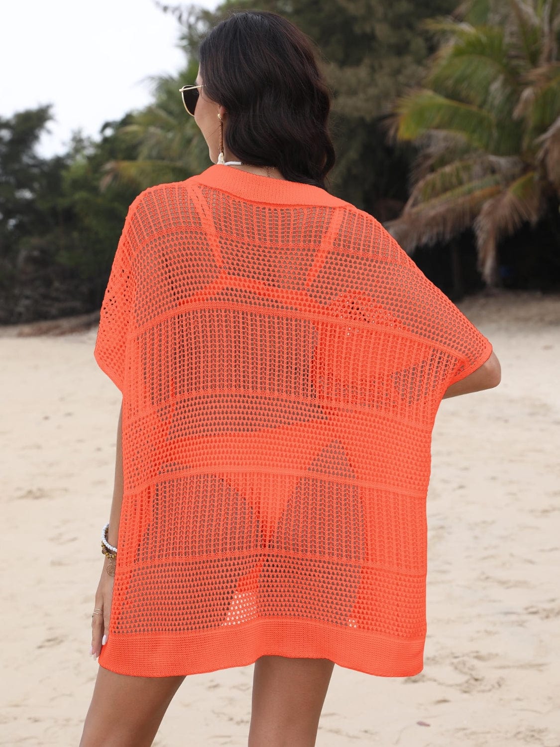 Trendsi Hollow Out Collared Neck Cover-Up Hollow Out Collared Neck Cover-Up