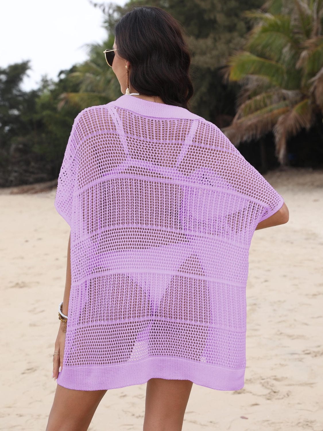 Trendsi Hollow Out Collared Neck Cover-Up Hollow Out Collared Neck Cover-Up