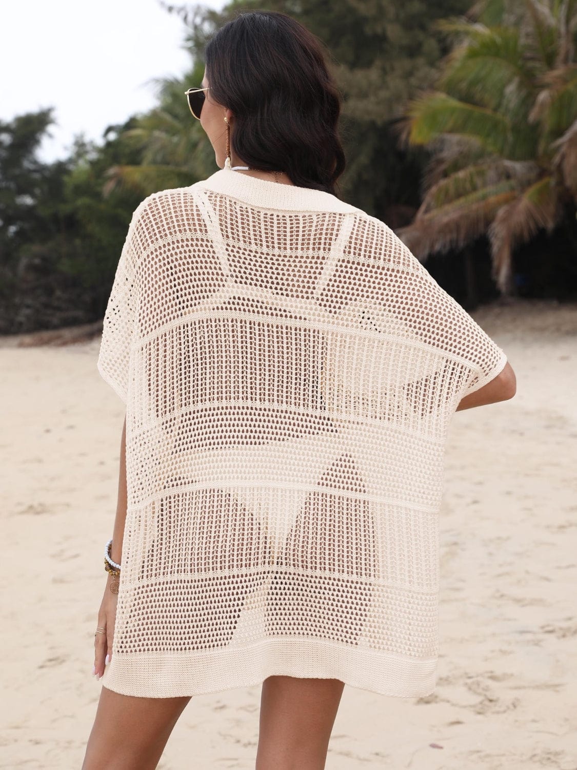 Trendsi Hollow Out Collared Neck Cover-Up Hollow Out Collared Neck Cover-Up