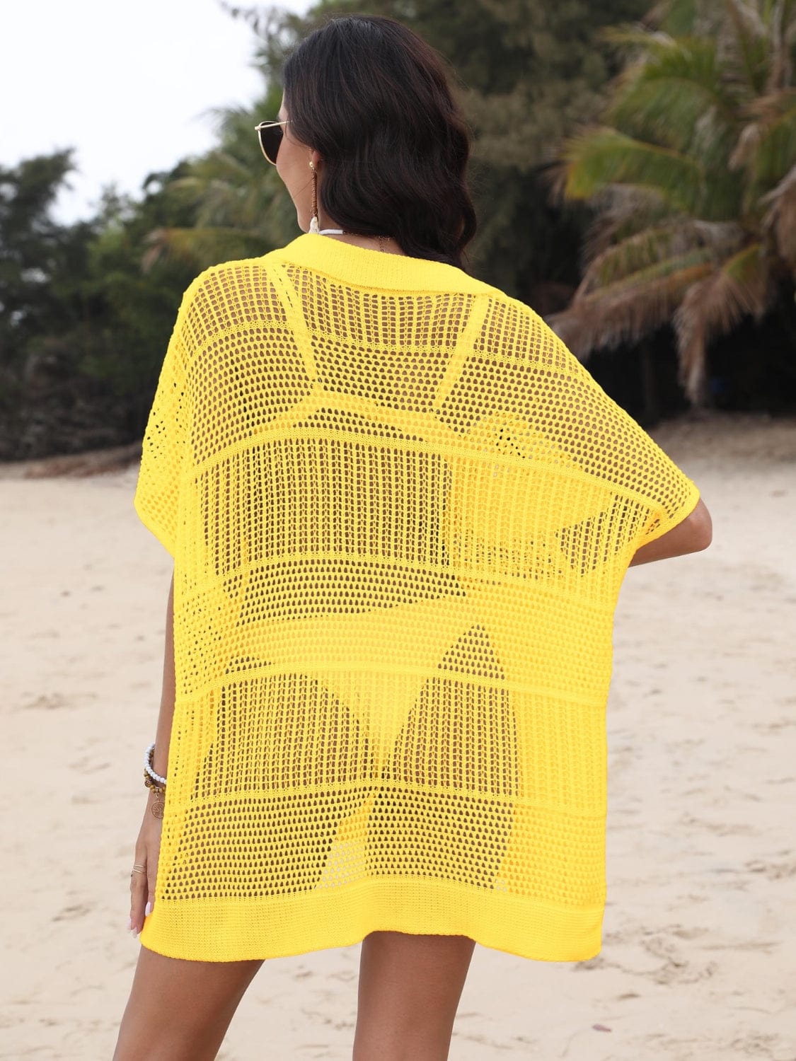 Trendsi Hollow Out Collared Neck Cover-Up Hollow Out Collared Neck Cover-Up