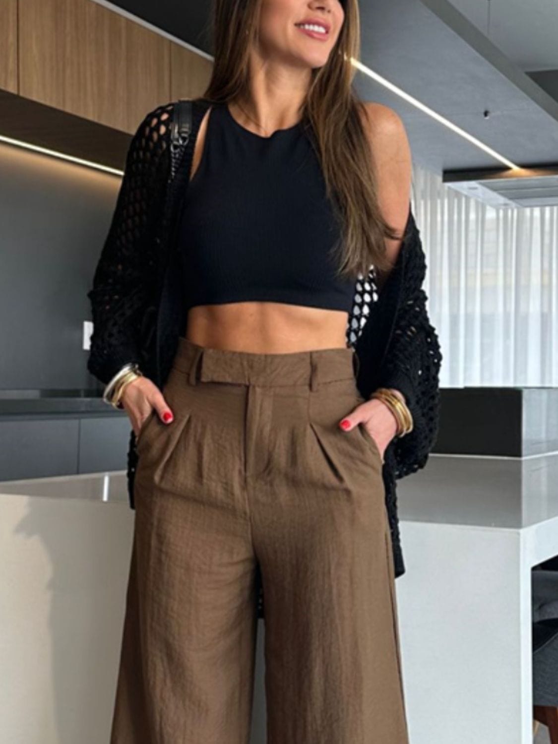 Trendsi Hollow Out Open Front Cover-Up Hollow Out Open Front Cover-Up