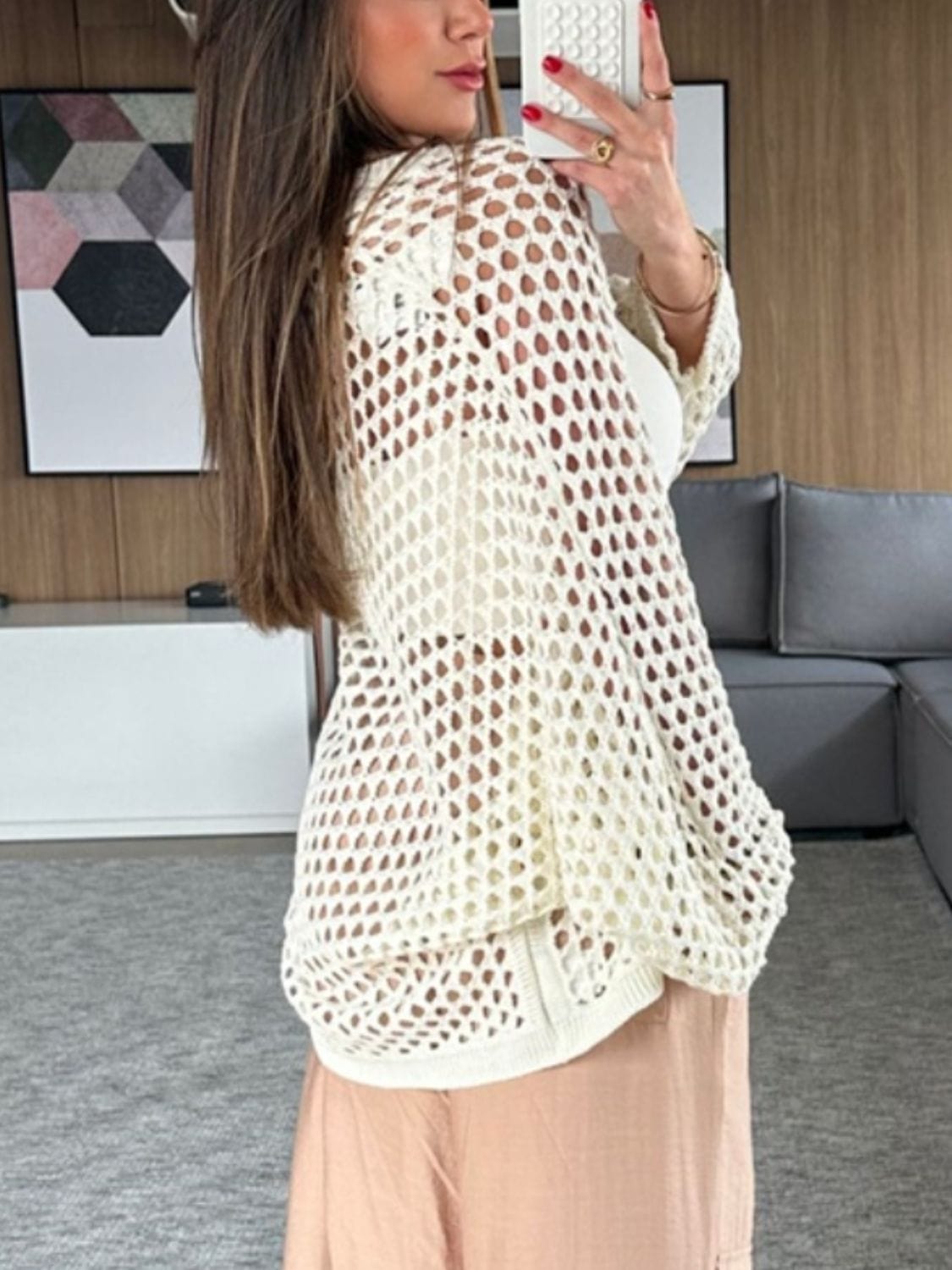 Trendsi Hollow Out Open Front Cover-Up Hollow Out Open Front Cover-Up