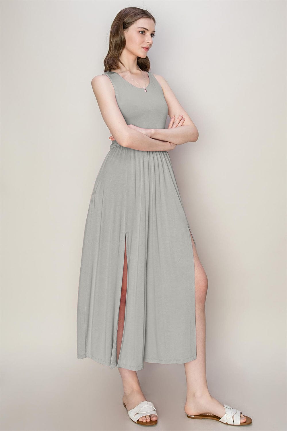 Trendsi HYFVE Sleeveless Slit Midi Dress HYFVE Sleeveless Slit Midi Dress
