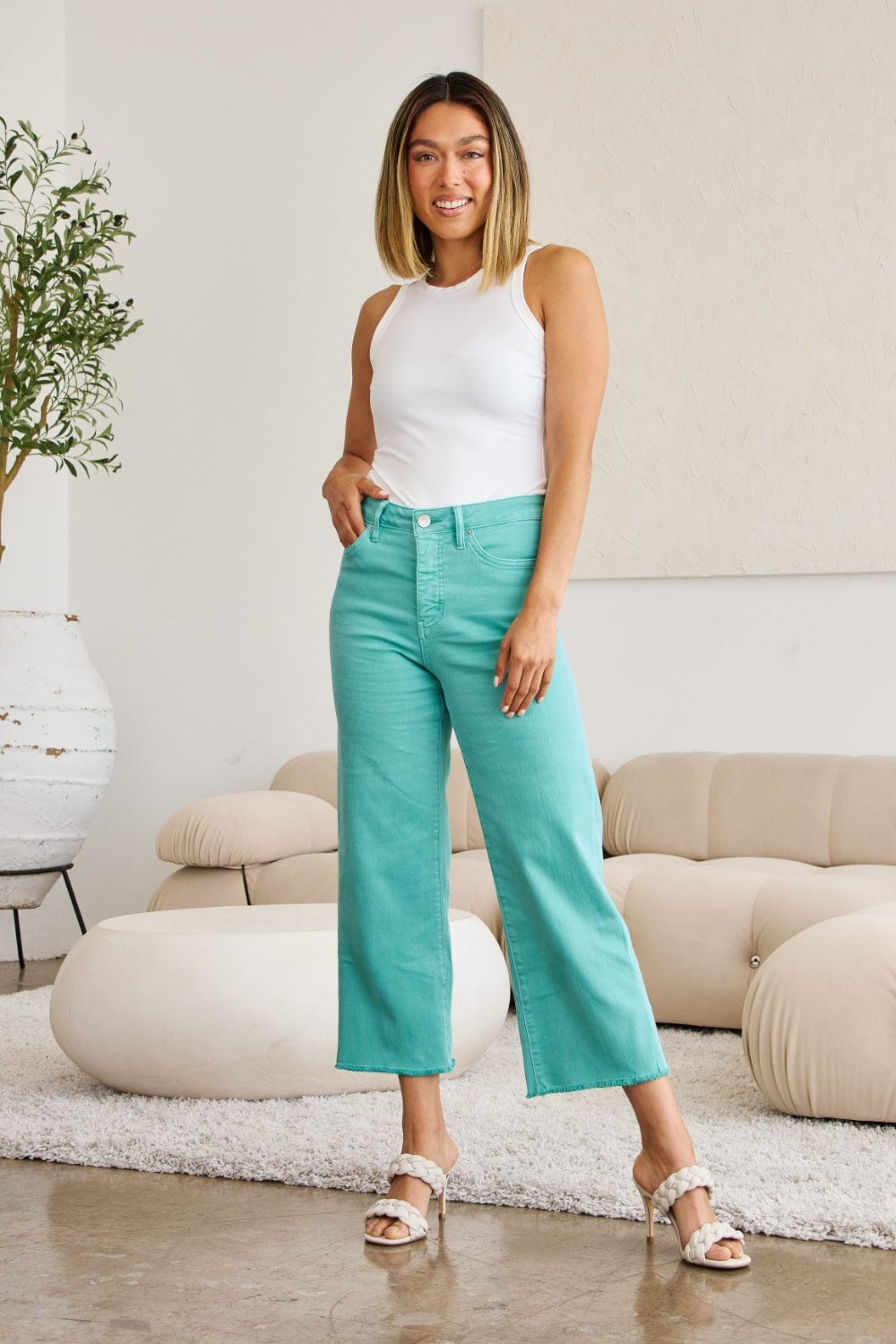 Trendsi Island Green / 23 RFM Crop Chloe Full Size Tummy Control High Waist Raw Hem Jeans RFM Crop Chloe Full Size Tummy Control High Waist Raw Hem Jeans