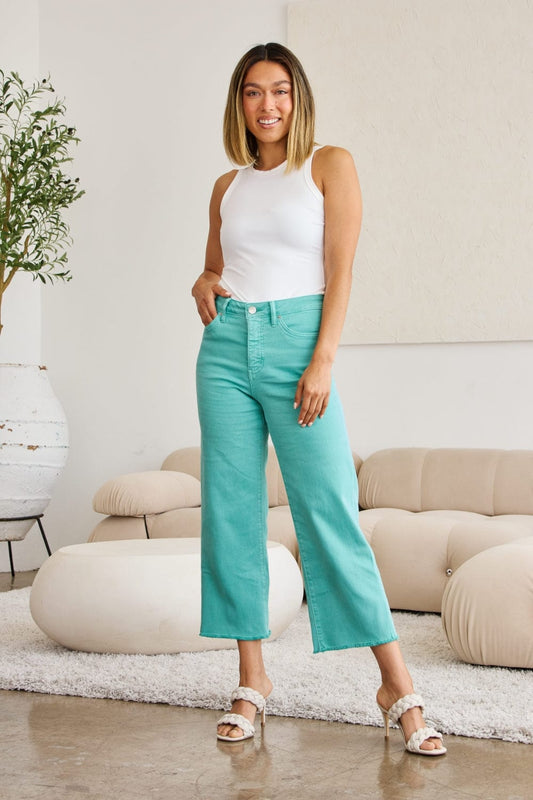 Trendsi Island Green / 23 RFM Crop Chloe Full Size Tummy Control High Waist Raw Hem Jeans RFM Crop Chloe Full Size Tummy Control High Waist Raw Hem Jeans