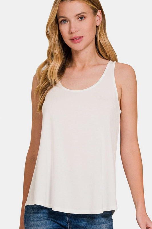Trendsi Ivory / S Zenana Round Neck Flowy Hem Tank Zenana Round Neck Flowy Hem Tank
