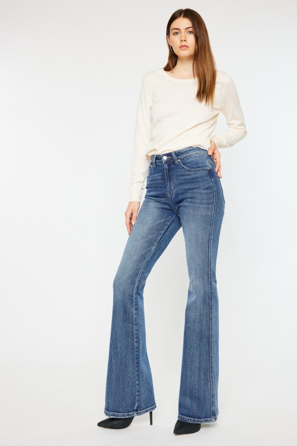Trendsi Kancan Cat's Whiskers High Waist Flare Jeans Kancan Cat's Whiskers High Waist Flare Jeans