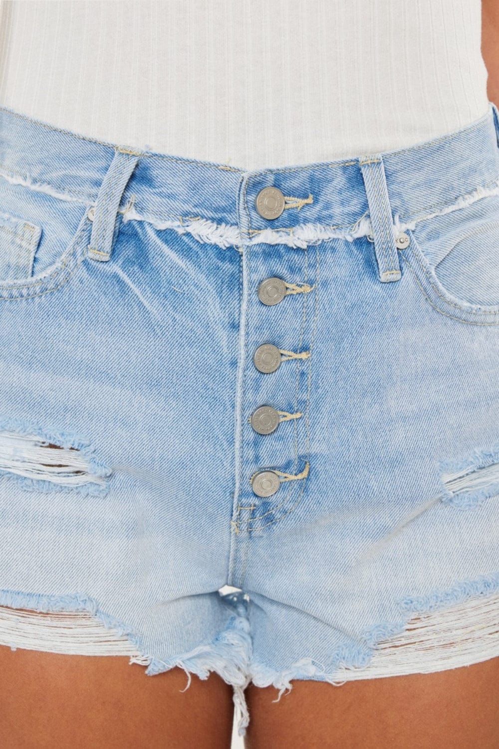 Trendsi Kancan Distressed Button Fly Denim Shorts Kancan Distressed Button Fly Denim Shorts